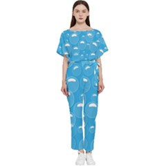 Pattern Blue Bubble Pattern Background Batwing Lightweight Chiffon Jumpsuit by Amaryn4rt