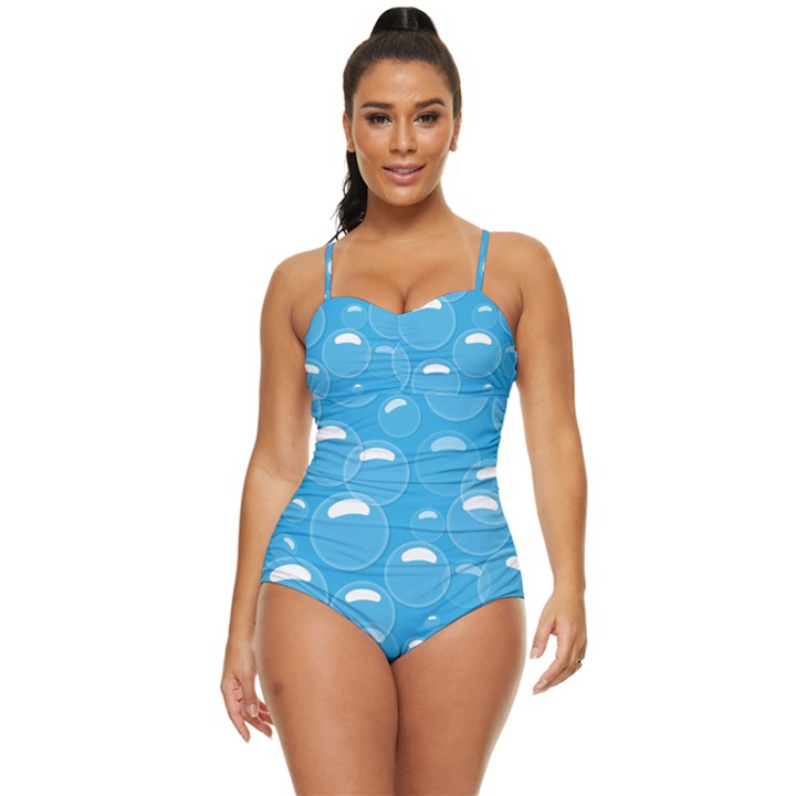 Pattern Blue Bubble Pattern Background Retro Full Coverage Swimsuit