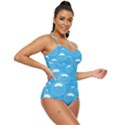 Pattern Blue Bubble Pattern Background Retro Full Coverage Swimsuit View3