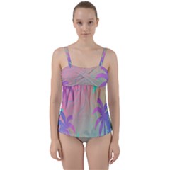 Palm-trees Twist Front Tankini Set by nateshop