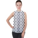 Pattern-whit Star Black Mock Neck Chiffon Sleeveless Top View1