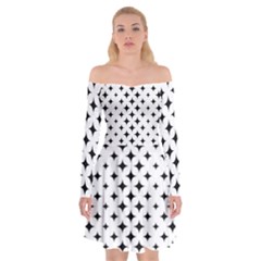 Pattern-whit Star Black Off Shoulder Skater Dress by nateshop