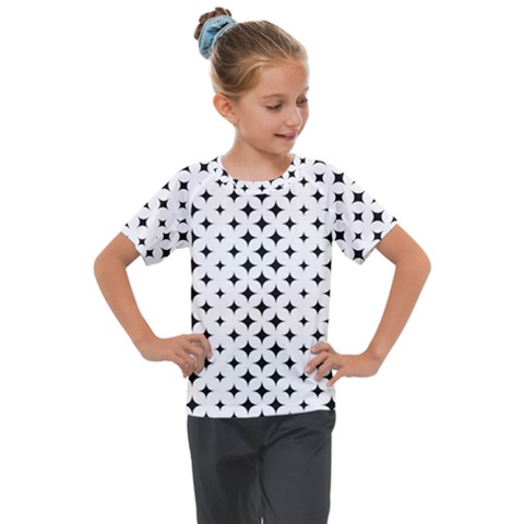 Pattern-whit Star Black Kids  Mesh Piece Tee by nateshop