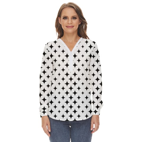 Pattern-whit Star Black Zip Up Long Sleeve Blouse by nateshop