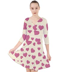 Valentine Flat Love Hearts Design Romantic Quarter Sleeve Front Wrap Dress