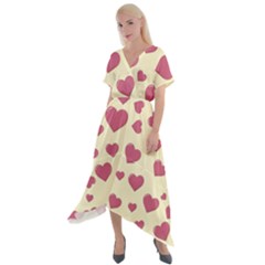 Valentine Flat Love Hearts Design Romantic Cross Front Sharkbite Hem Maxi Dress by Amaryn4rt