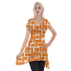 Illustration Orange Background Rectangles Pattern Short Sleeve Side Drop Tunic by Amaryn4rt