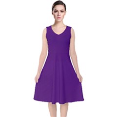 Purple V-neck Midi Sleeveless Dress  by nateshop