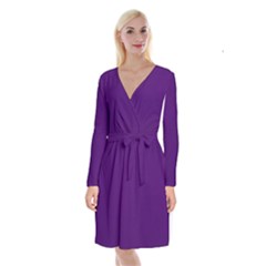 Purple Long Sleeve Velvet Front Wrap Dress by nateshop