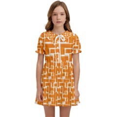 Illustration Orange Background Rectangles Pattern Kids  Sweet Collar Dress