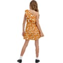 Illustration Orange Background Rectangles Pattern Kids  One Shoulder Party Dress View4