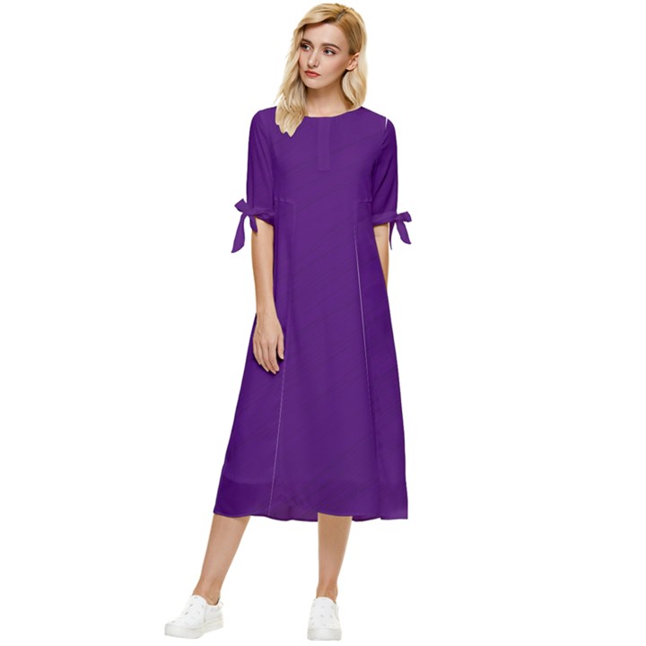 Purple Bow Sleeve Chiffon Midi Dress