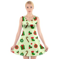 Illustration Festive Background Holiday Background V-neck Sleeveless Dress by Amaryn4rt