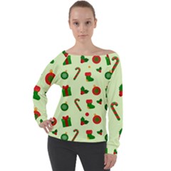 Illustration Festive Background Holiday Background Off Shoulder Long Sleeve Velour Top by Amaryn4rt