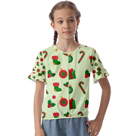 Illustration Festive Background Holiday Background Kids  Cuff Sleeve Scrunch Bottom Tee by Amaryn4rt