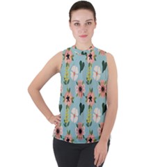 Illustration Flower White Pattern Floral Mock Neck Chiffon Sleeveless Top by Amaryn4rt