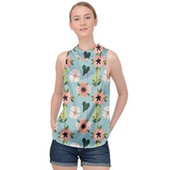 Illustration Flower White Pattern Floral High Neck Satin Top by Amaryn4rt