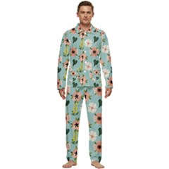 Illustration Flower White Pattern Floral Men s Long Sleeve Velvet Pocket Pajamas Set by Amaryn4rt