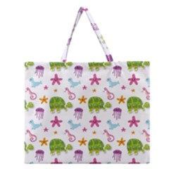 Turtles Animals Sea Life Zipper Large Tote Bag