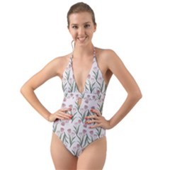 Illustration Flower Floral Design Pattern Halter Cut-out One Piece Swimsuit