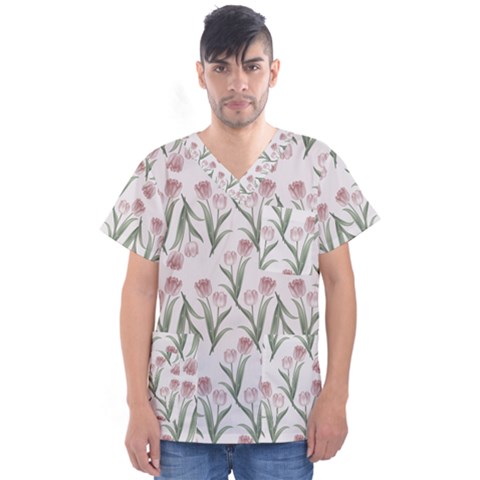 Illustration Flower Floral Design Pattern Men s V-neck Scrub Top by Amaryn4rt