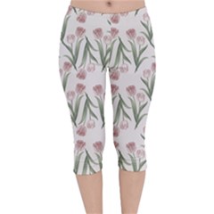 Illustration Flower Floral Design Pattern Velvet Capri Leggings  by Amaryn4rt