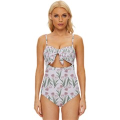 Illustration Flower Floral Design Pattern Knot Front One-piece Swimsuit by Amaryn4rt