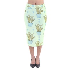 Background Pattern Green Cactus Flora Velvet Midi Pencil Skirt by Amaryn4rt