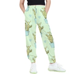 Background Pattern Green Cactus Flora Kids  Elastic Waist Pants by Amaryn4rt