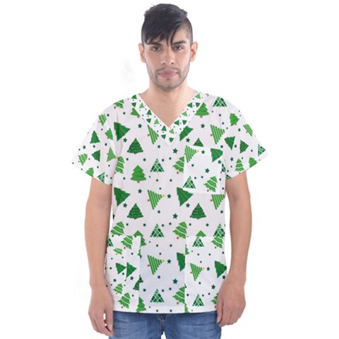 Christmas Trees Pattern Design Pattern Men s V-neck Scrub Top by Amaryn4rt