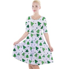 Christmas Trees Pattern Design Pattern Quarter Sleeve A-line Dress by Amaryn4rt