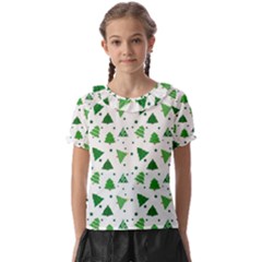 Christmas Trees Pattern Design Pattern Kids  Frill Chiffon Blouse by Amaryn4rt