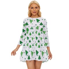 Christmas Trees Pattern Design Pattern Long Sleeve Babydoll Dress