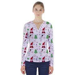 Santa Claus Snowman Christmas Xmas V-neck Long Sleeve Top by Amaryn4rt