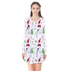 Santa Claus Snowman Christmas Xmas Long Sleeve V-neck Flare Dress