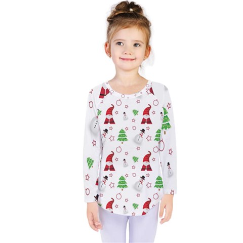 Santa Claus Snowman Christmas Xmas Kids  Long Sleeve Tee by Amaryn4rt