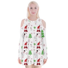 Santa Claus Snowman Christmas Xmas Velvet Long Sleeve Shoulder Cutout Dress by Amaryn4rt