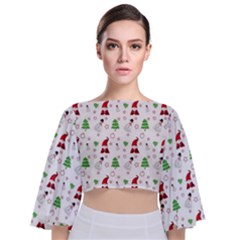 Santa Claus Snowman Christmas Xmas Tie Back Butterfly Sleeve Chiffon Top by Amaryn4rt