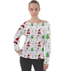 Santa Claus Snowman Christmas Xmas Off Shoulder Long Sleeve Velour Top