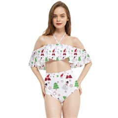 Santa Claus Snowman Christmas Xmas Halter Flowy Bikini Set 