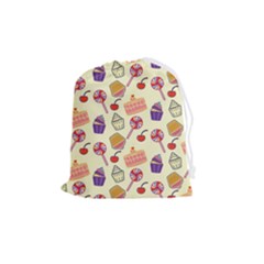 Food Illustration Cupcake Pattern Lollipop Drawstring Pouch (medium) by Amaryn4rt