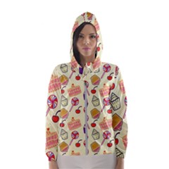 Food Illustration Cupcake Pattern Lollipop Women s Hooded Windbreaker