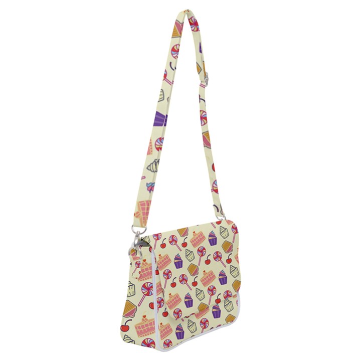 Food Illustration Cupcake Pattern Lollipop Shoulder Bag with Back Zipper