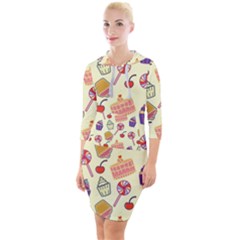 Food Illustration Cupcake Pattern Lollipop Quarter Sleeve Hood Bodycon Dress by Amaryn4rt