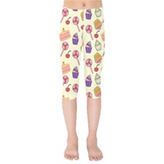 Food Illustration Cupcake Pattern Lollipop Kids  Capri Leggings  by Amaryn4rt