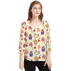 Food Illustration Cupcake Pattern Lollipop Chiffon Quarter Sleeve Blouse by Amaryn4rt