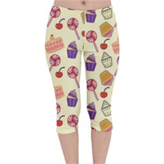 Food Illustration Cupcake Pattern Lollipop Velvet Capri Leggings  by Amaryn4rt