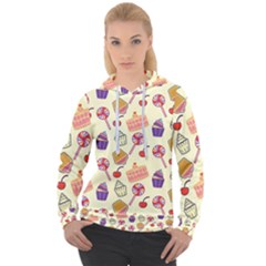 Food Illustration Cupcake Pattern Lollipop Women s Overhead Hoodie