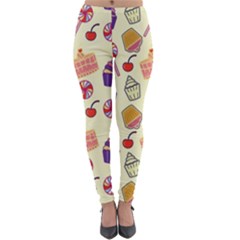 Food Illustration Cupcake Pattern Lollipop Lightweight Velour Leggings by Amaryn4rt