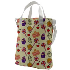 Food Illustration Cupcake Pattern Lollipop Canvas Messenger Bag by Amaryn4rt